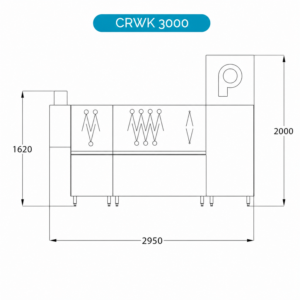 Korbdurchlaufspülmaschine CRWK3000 – mit Vorwäsche und Trocknung