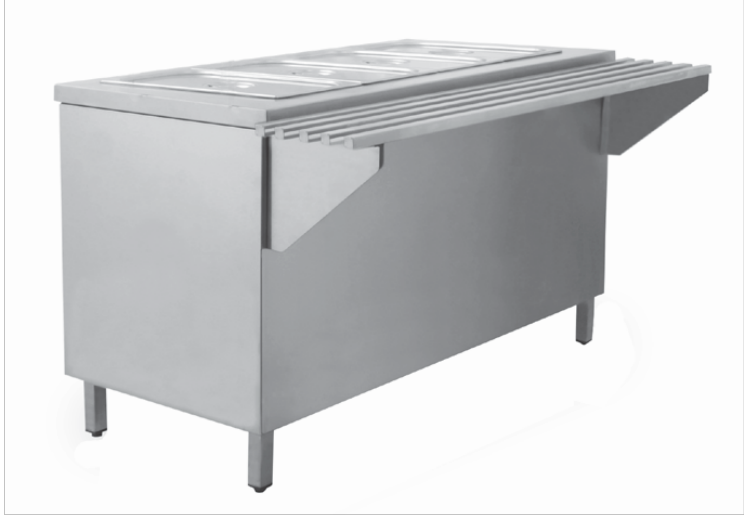 Warmhaltetisch mit Schiebetüren, eckigem Glasaufsatz für GN1/1 x 5 Behälter