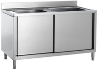 Edelstahl Spültisch 120 x 70 cm, 2 Becken, Schrank und Türen
